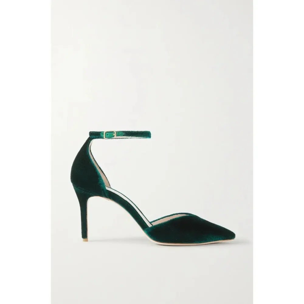 Porte & Paire Green Velvet Cutout Accent D'Orsay Pumps Heels Straps Size US 8